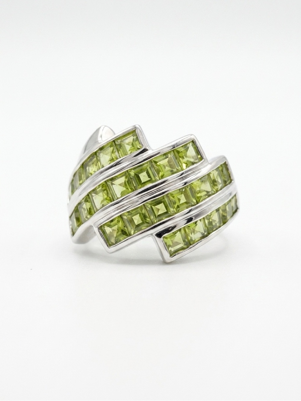 Sterling Silver Peridot  Green Cocktail Ring 6.5
